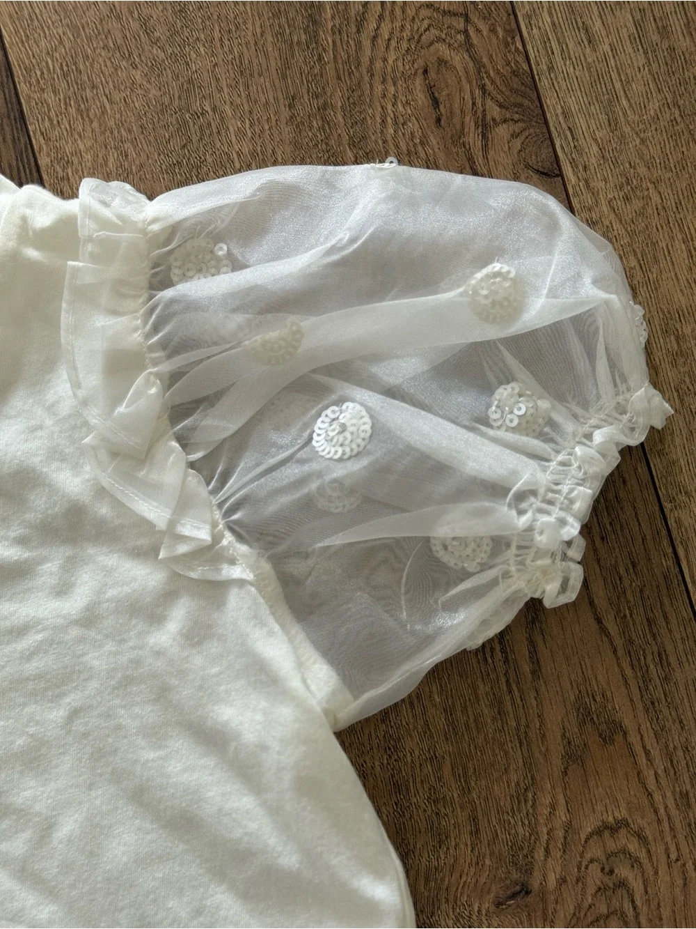 Crewcuts White Puff-Sleeve Tee with Embroidered Dots - Picture 2 of 8